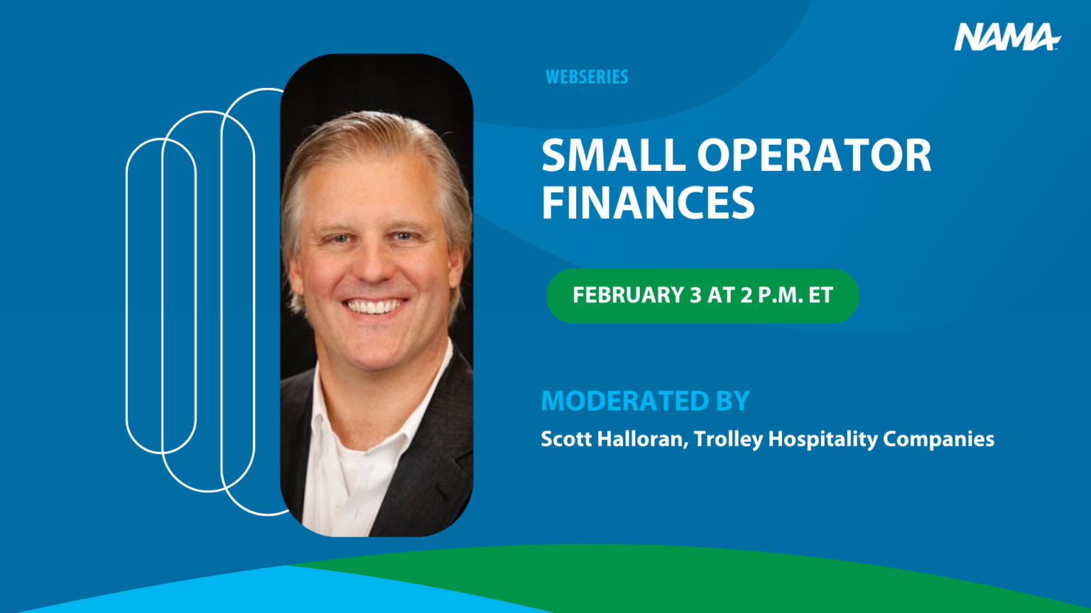 graphic for an upcoming webcast titled "Small Operator Finances." Text on graphic has date of February 3 at 2 p.m. ET .