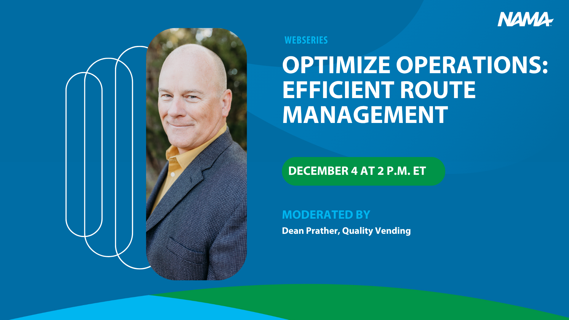 Webcast graphic on scaling for micromarket and vending operators. Title reads "Optimize Operations: Efficient Route Management."