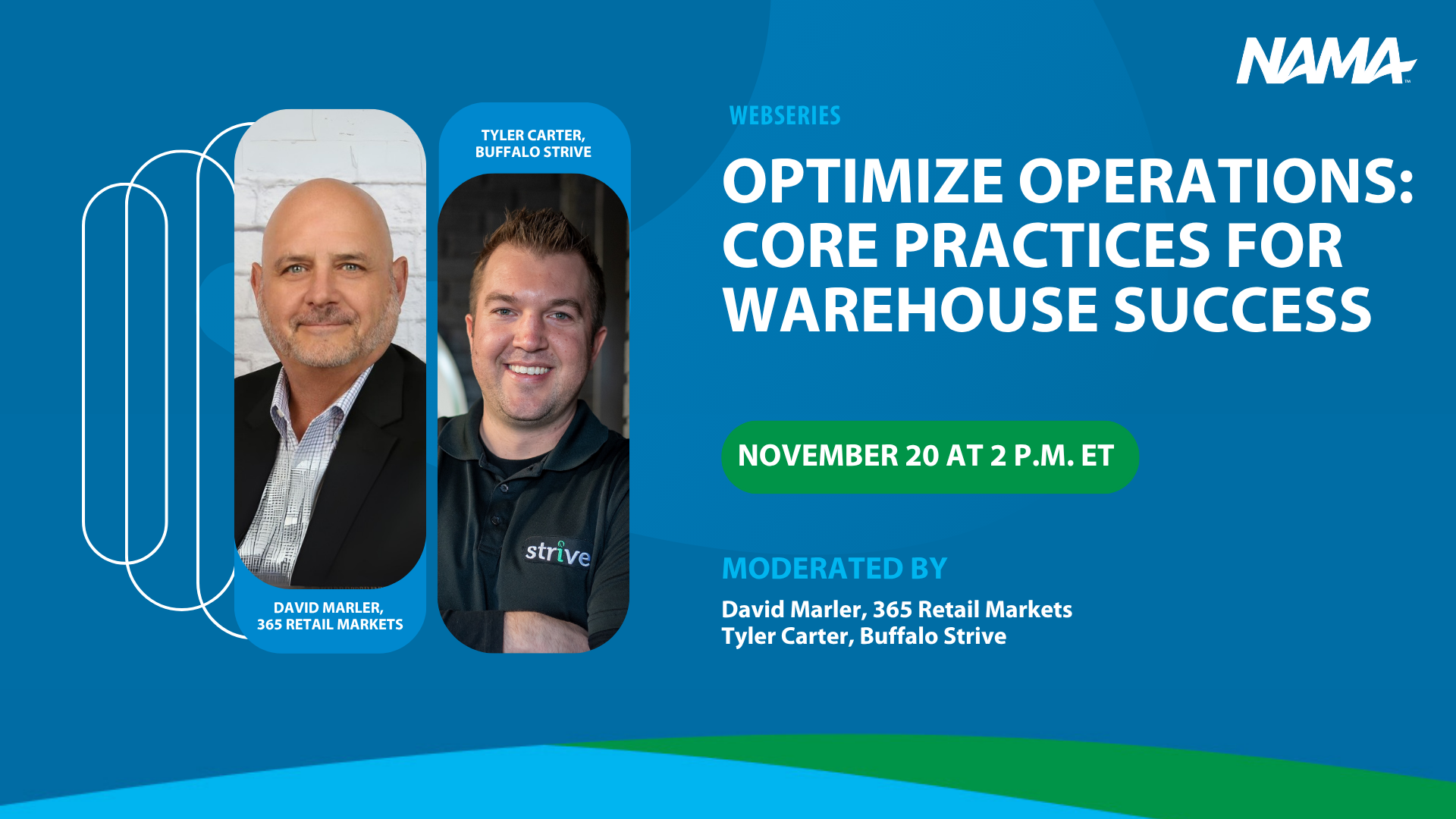 graphic for an upcoming webcast titled "Optimize Operations: Core Practices for Warehouse Success." Text on graphic has date of November 13 at 2 p.m. ET .